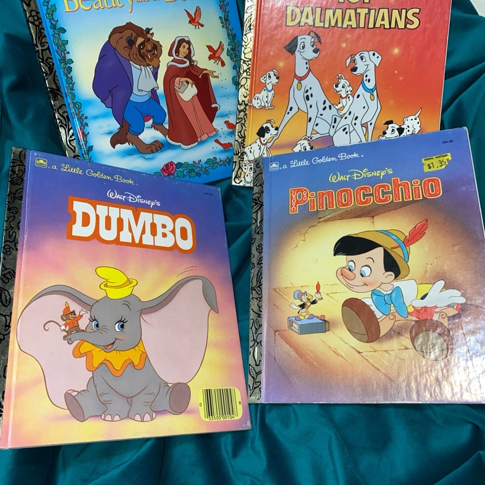 Vintage Disney Little Golden Books.88-91.Pinocchio.Beauty.Dumbo.101 Dalmations